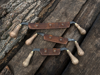 3-Piece Hand-Forged Curved Drawknife (Palm Handles) Set - Forged Steel Tools