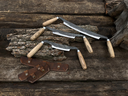 3-Piece Hand-Forged Curved Drawknife Set - Forged Steel Tools