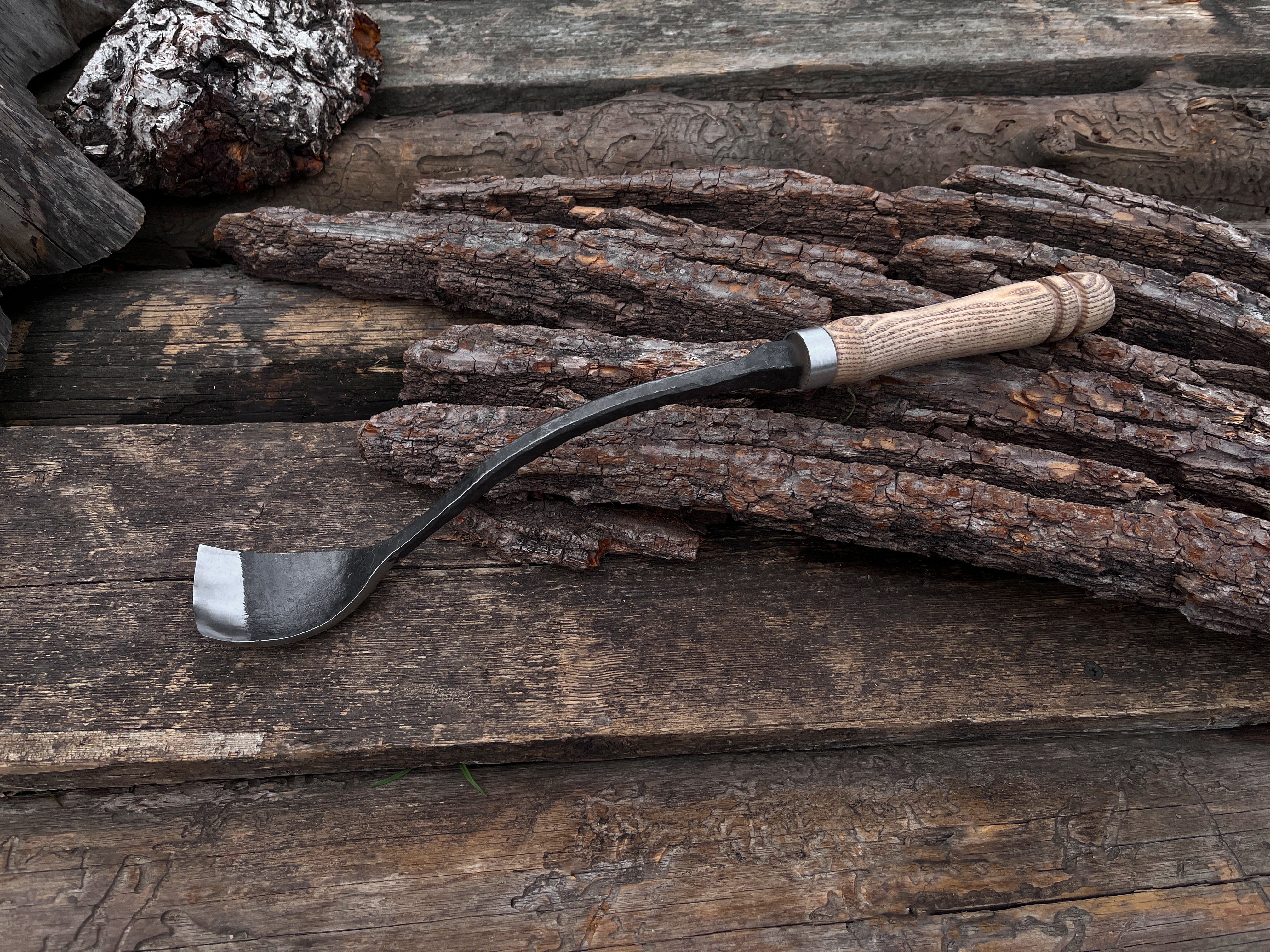 Hand-Forged Bent Gouge With a Long Neck, 50 - 70 mm (2 - 2.8 inches) - Forged Steel Tools