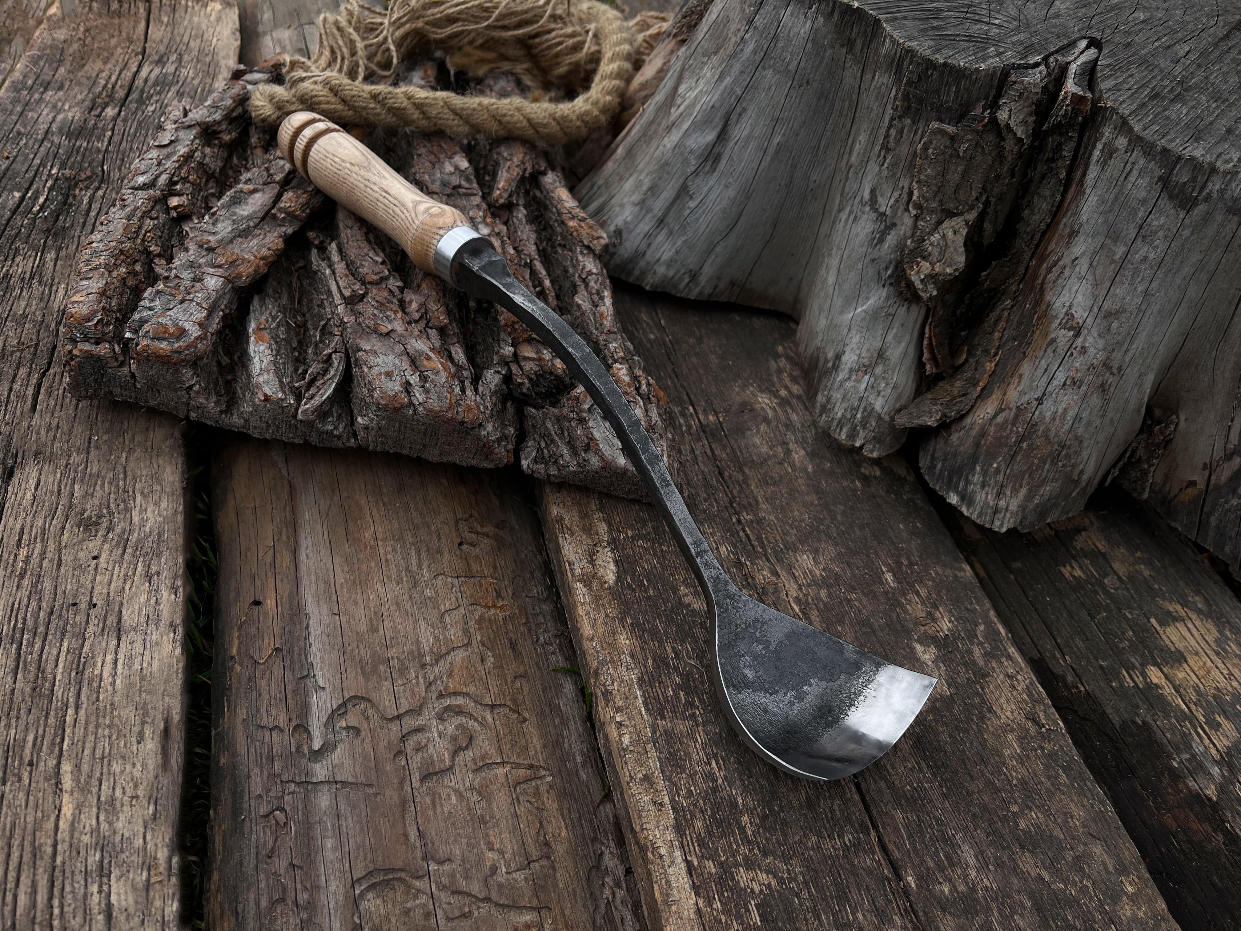 Hand-Forged Bent Gouge With a Long Neck, 50 - 70 mm (2 - 2.8 inches) - Forged Steel Tools