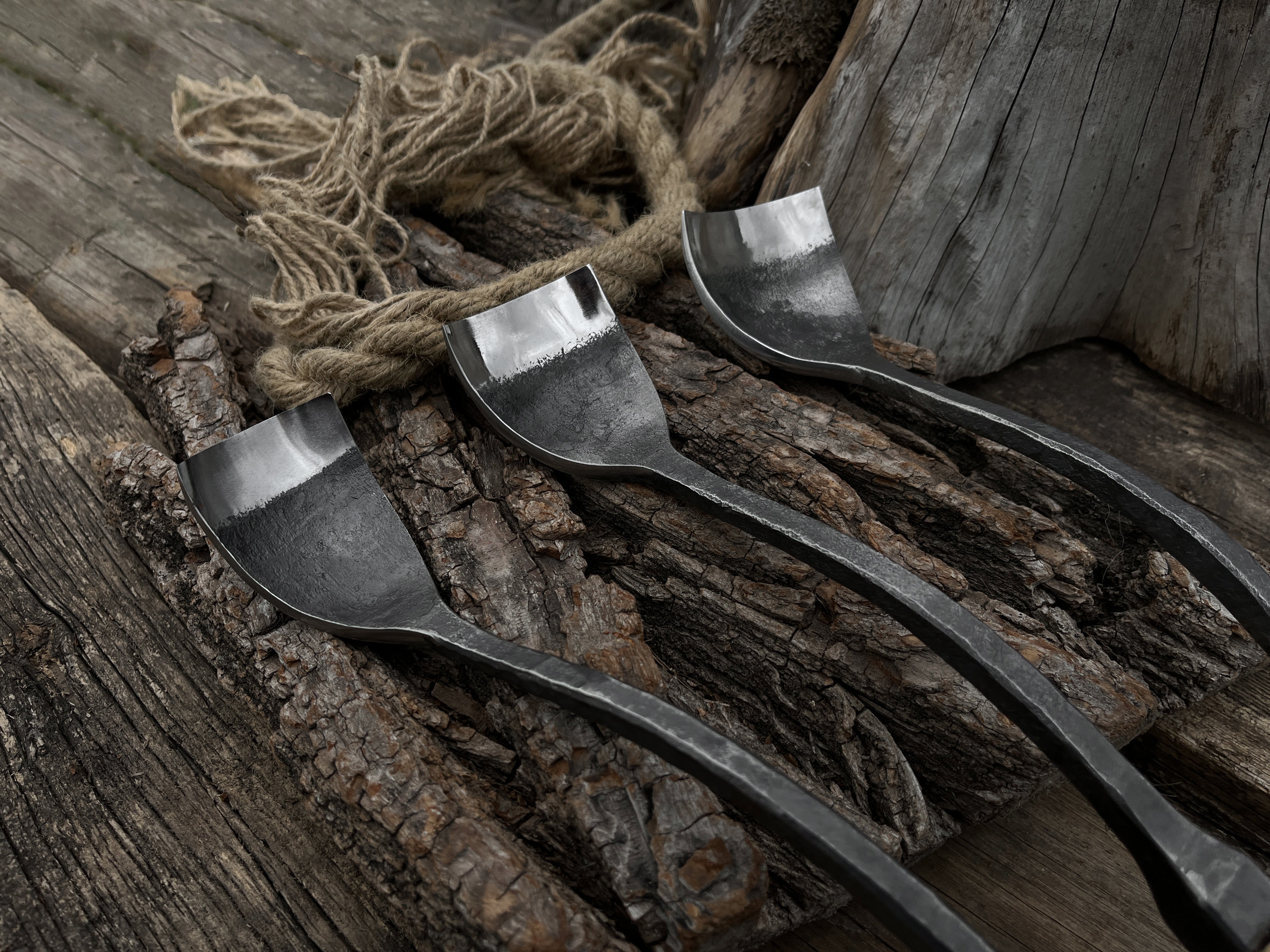 3-Piece Hand-Forged Bent Gouge Set With a Long Neck - Forged Steel Tools