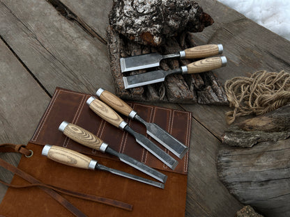 6-Piece Hand-Forged Wood Carving Chisel Set - Forged Steel Tools