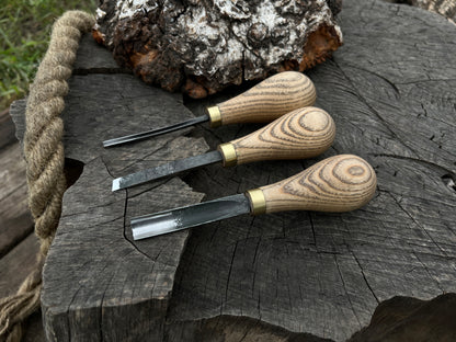 3-Piece Palm-Handled Wood Carving Tool Set - Forged Steel Tools