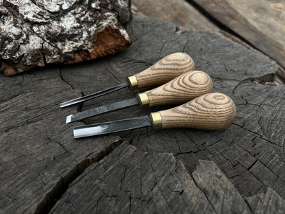 3-Piece Palm-Handled Wood Carving Tool Set - Forged Steel Tools