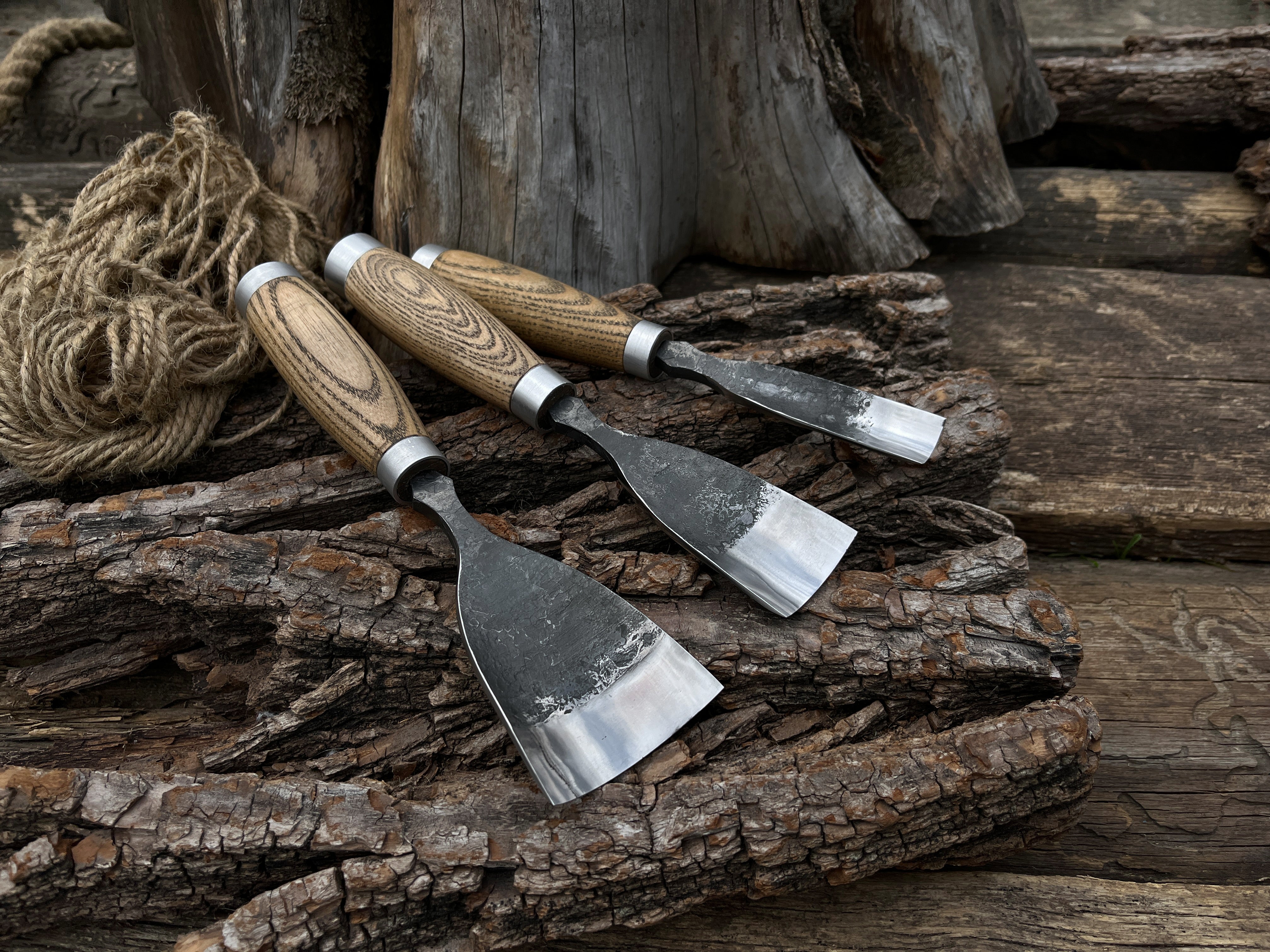 3-Piece Hand-Forged Straight Rounded Chisel Set - Forged Steel Tools