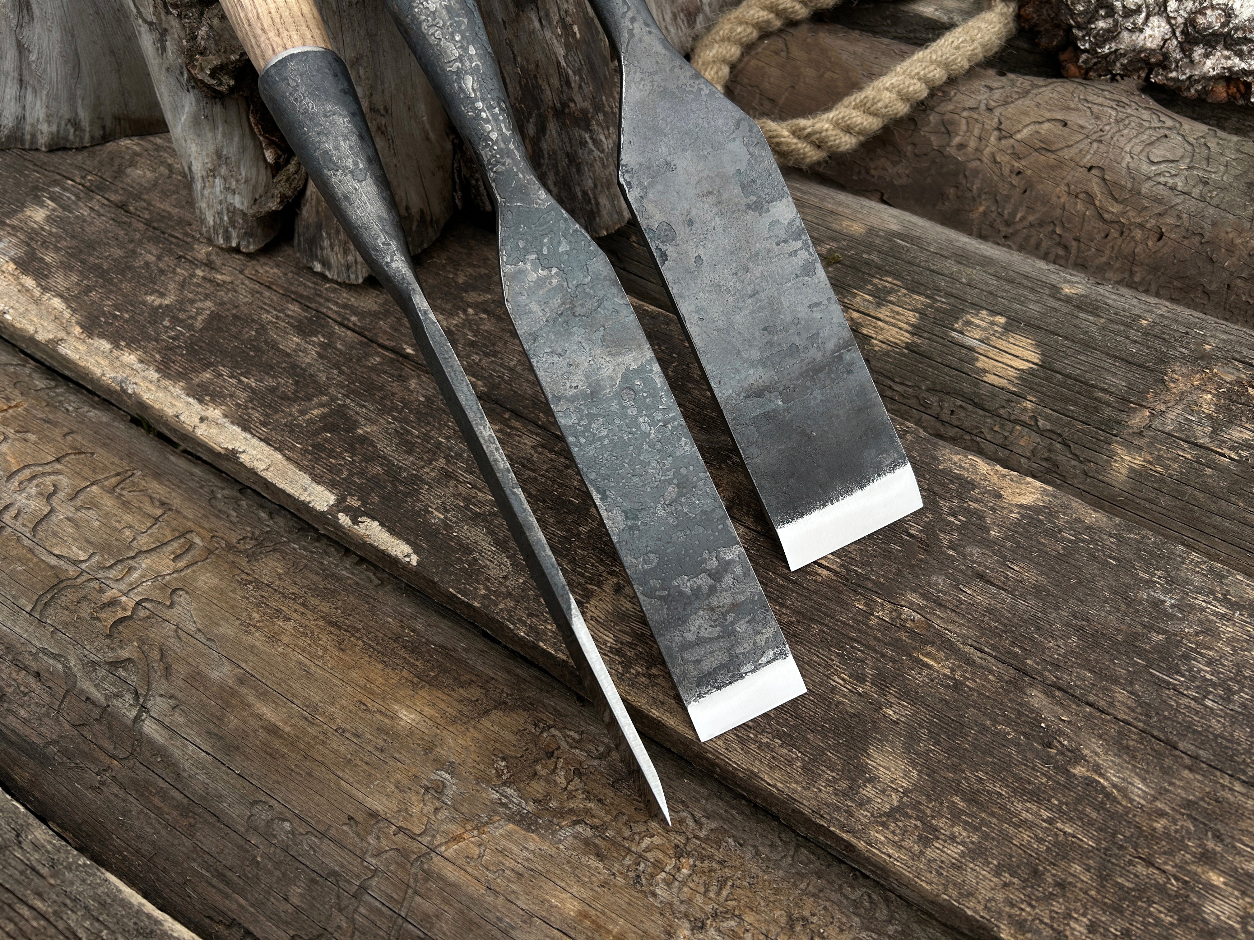 3-Piece Hand-Forged Long Timber Framing Chisel Set - Forged Steel Tools