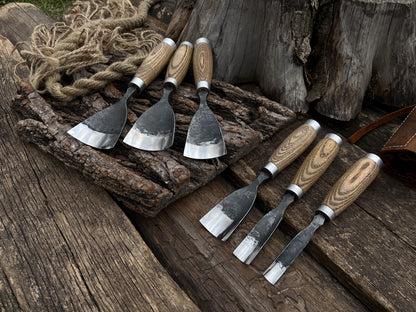 6-Piece Hand-Forged Straight Rounded Chisel Set - Forged Steel Tools