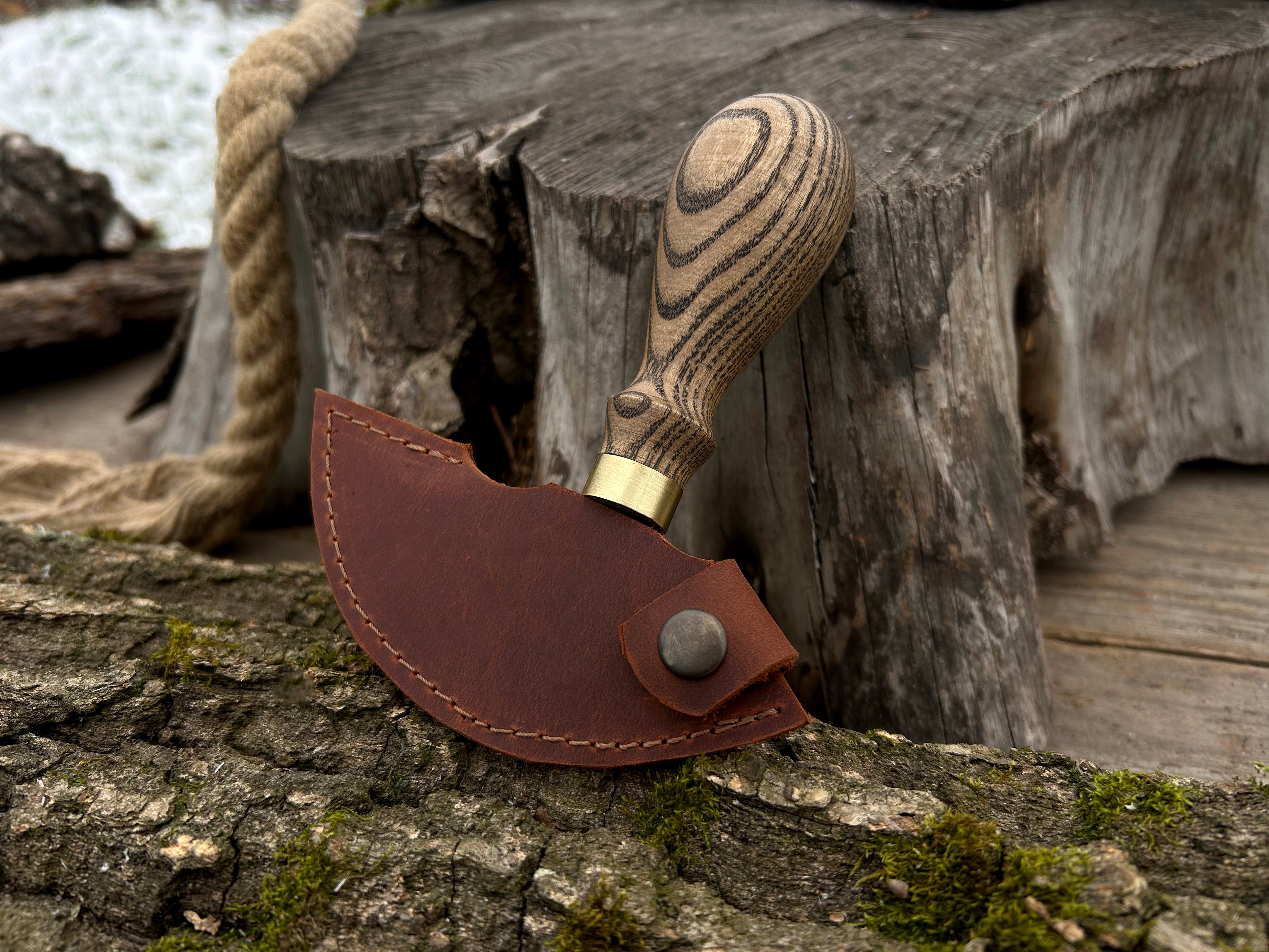 Hand-Forged Leather Round Knife, 10 cm (3.9 inches)