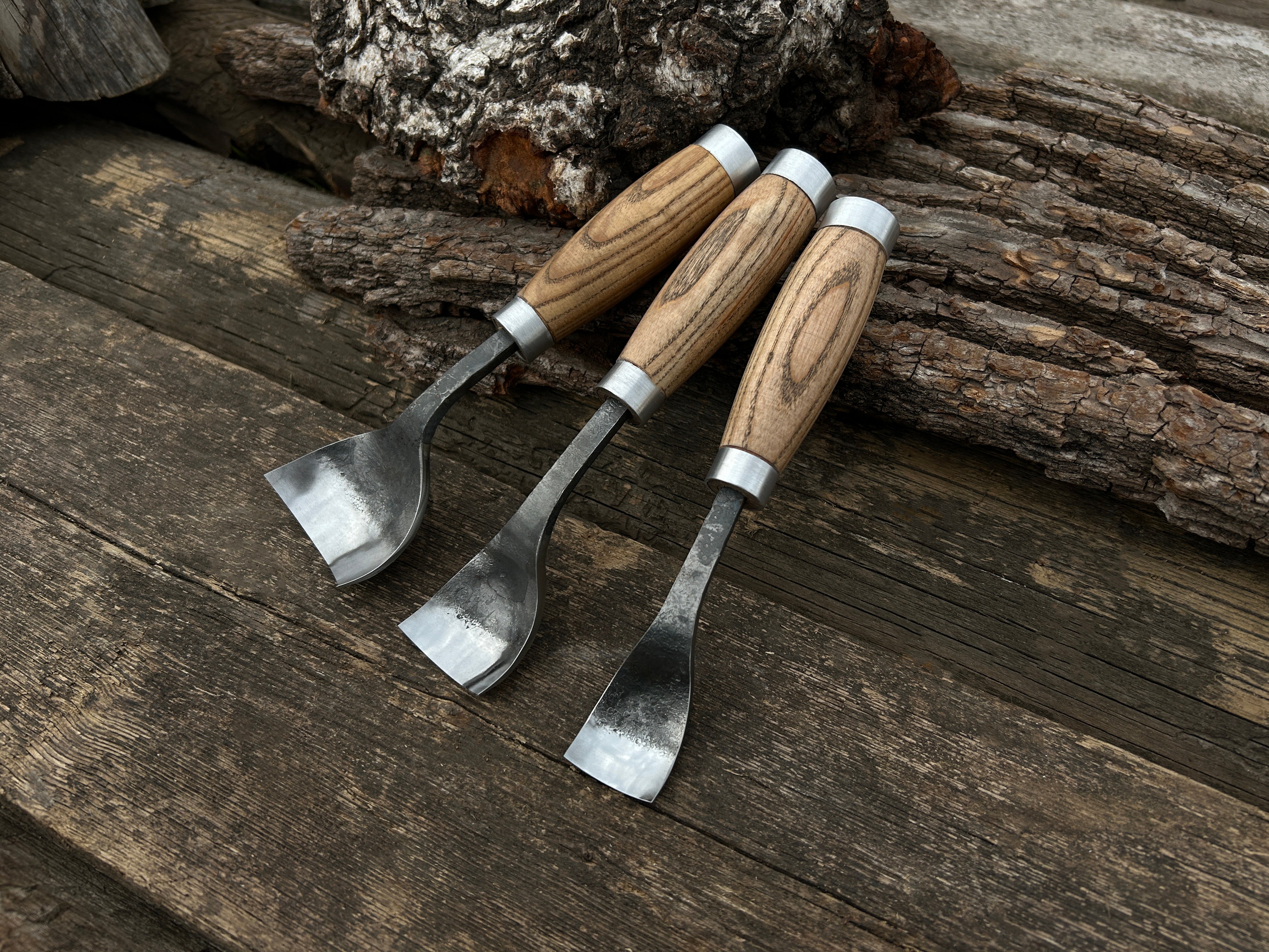 3-Piece Hand-Forged Spoon Bent Gouge Set