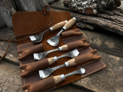 6-Piece Hand-Forged Spoon Bent Gouge Set - Forged Steel Tools