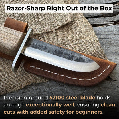 Beginner’s Woodcarving Knife with Leather Sheath, 6 cm (2.36 inches) - 2