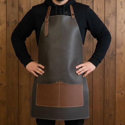 Black Leather Apron with Adjustable Straps and Pockets - 1
