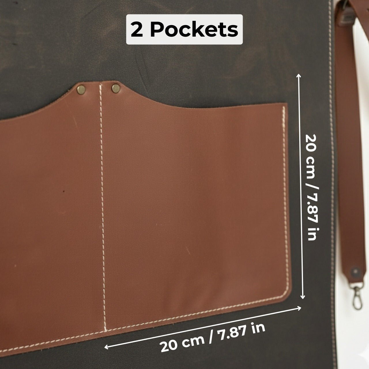 Black Leather Apron with Adjustable Straps and Pockets - 8