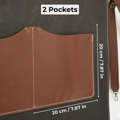 Black Leather Apron with Adjustable Straps and Pockets - 8