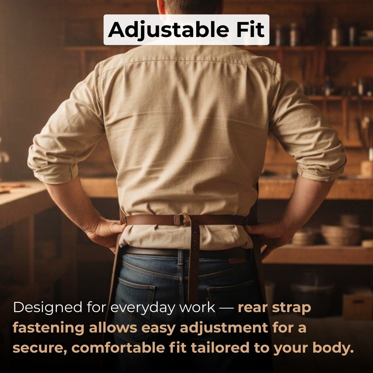 Black Leather Apron with Adjustable Straps and Pockets - 8