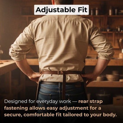 Black Leather Apron with Adjustable Straps and Pockets - 8