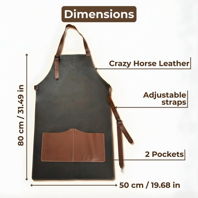 Black Leather Apron with Adjustable Straps and Pockets - 6