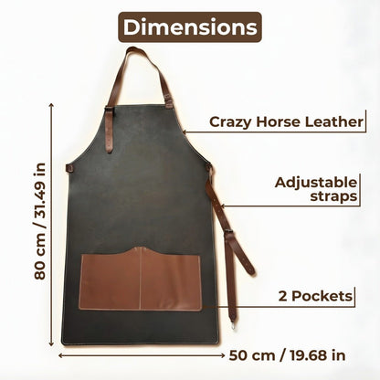Black Leather Apron with Adjustable Straps and Pockets - 6
