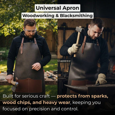 Black Leather Apron with Adjustable Straps and Pockets - 3