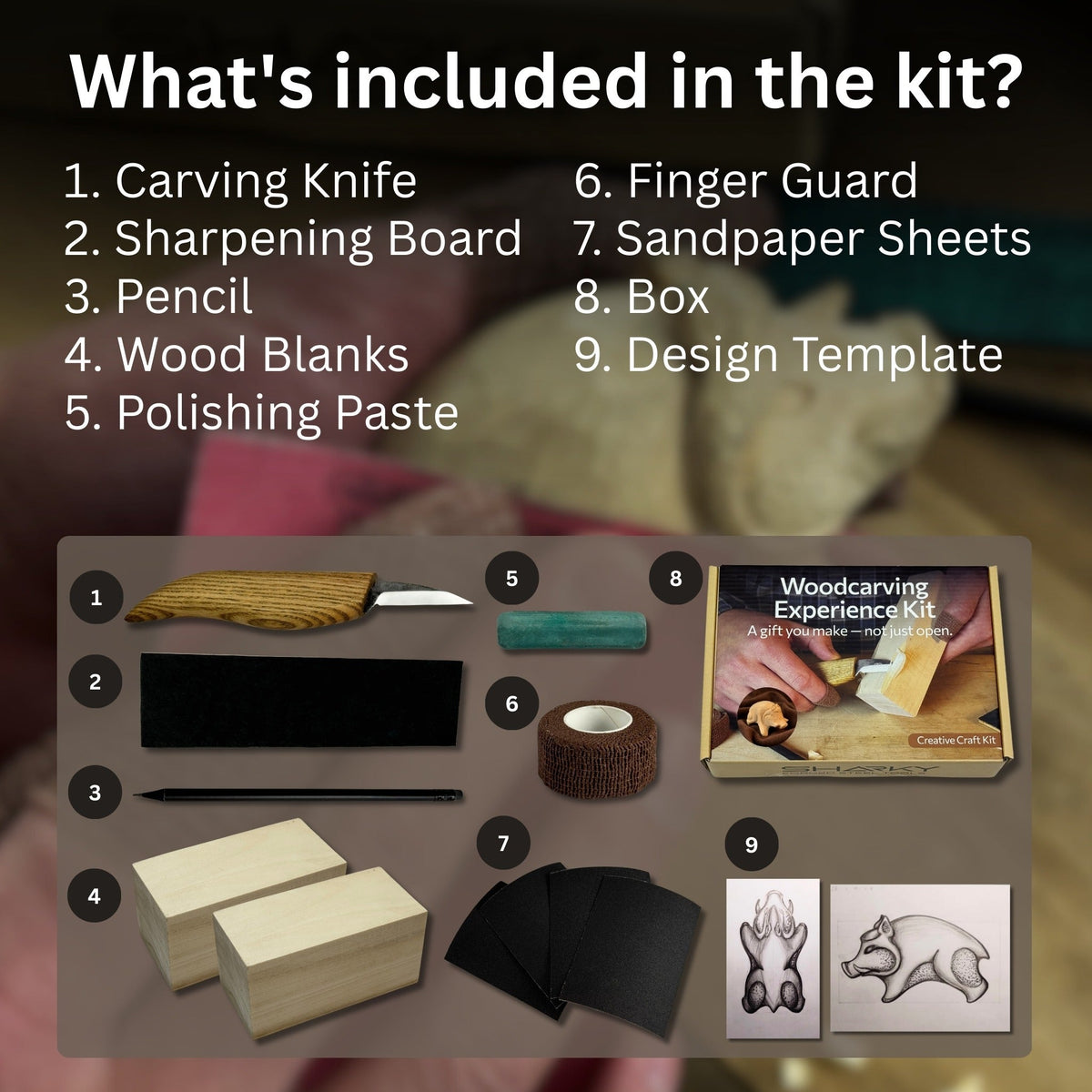 Boar Carving Kit - Complete Starter Whittling Kit for Beginners, Adults, Teens, and Kids - 2