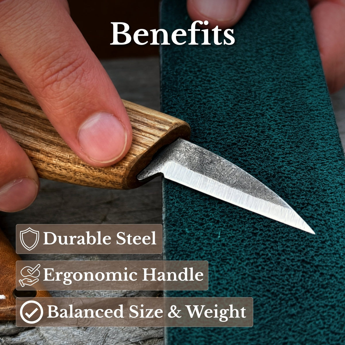 Detail Knife for Wood Carving with Leather Sheath, 4 cm (1.57 inches) - 8