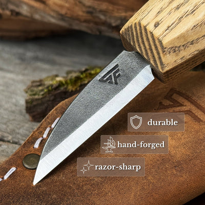 Detail Wood Carving Knife with Leather Sheath, Blade 5 cm (1.97 inches) - 3