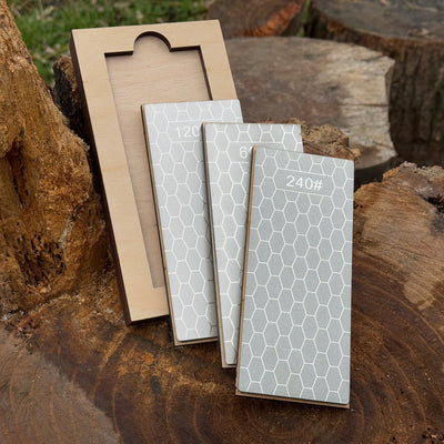 Diamond Sharpening Stone Set with Wooden Stand – 240 / 600 / 1200 Grit - 10
