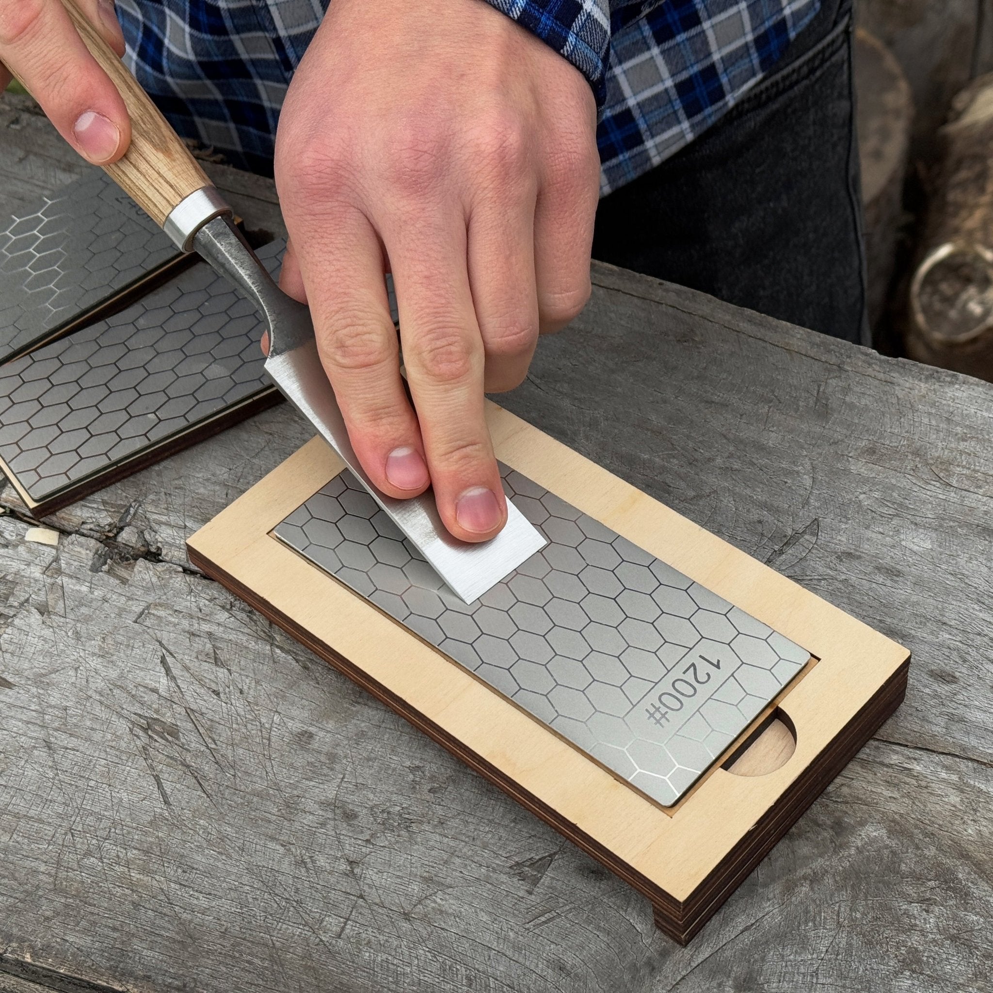 Diamond Sharpening Stone Set with Wooden Stand – 240 / 600 / 1200