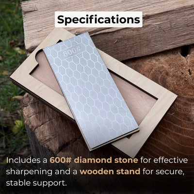 Diamond Sharpening Stone with Wooden Stand – 600 Grit for Knives & Tools - 3