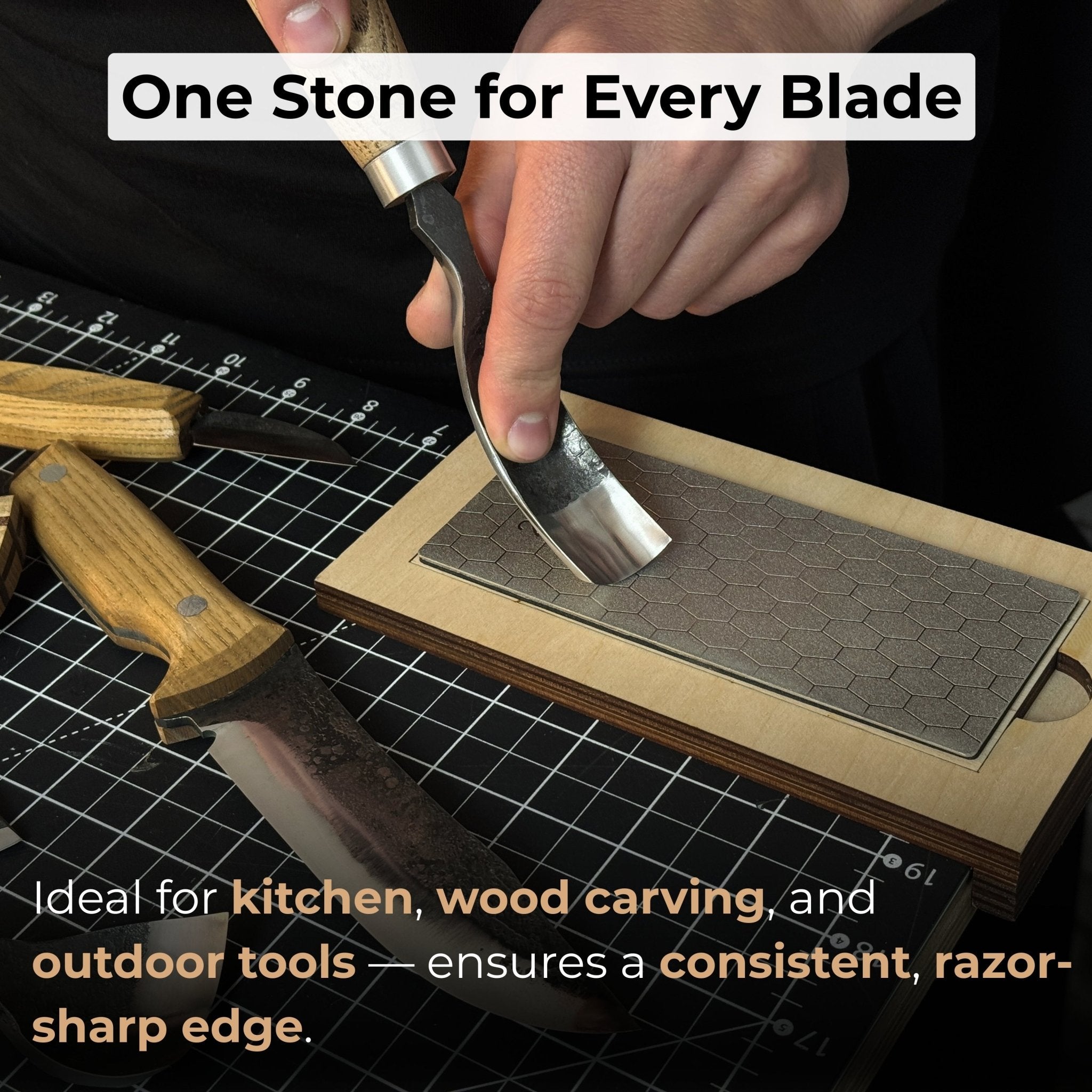 Diamond Sharpening Stone with Wooden Stand – 600 Grit for Knives
