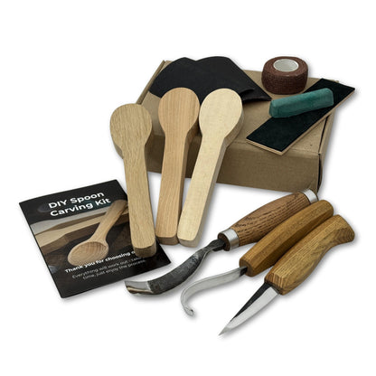 DIY 3 - Piece Spoon Carving Kit for Beginners – Linden, Cherry & Oak Wood Blanks - 1