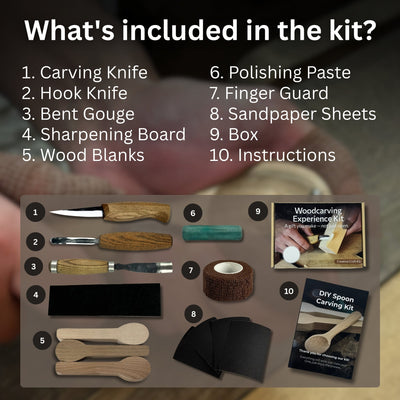 DIY 3 - Piece Spoon Carving Kit for Beginners – Linden, Cherry & Oak Wood Blanks - 2