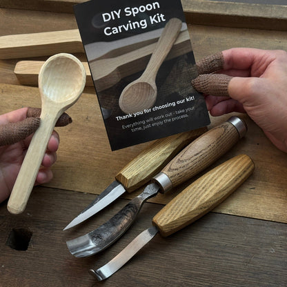 DIY 3 - Piece Spoon Carving Kit for Beginners – Linden, Cherry & Oak Wood Blanks - 5