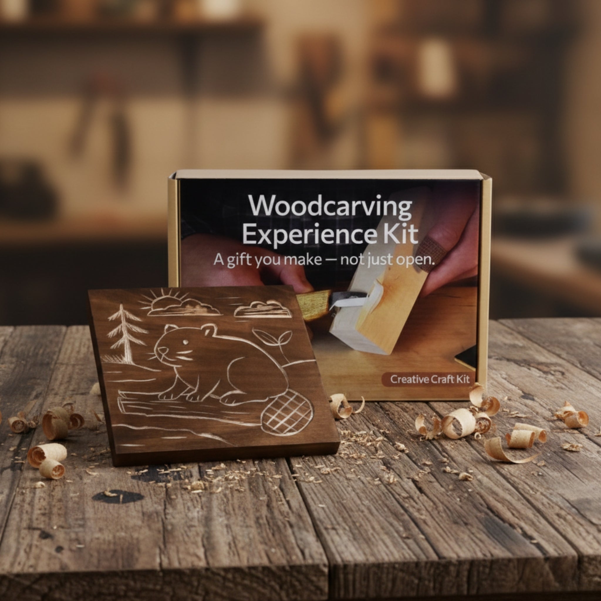 DIY Beaver Carving Kit – Wood Art Set with V - Chisel & Video Guide - 1