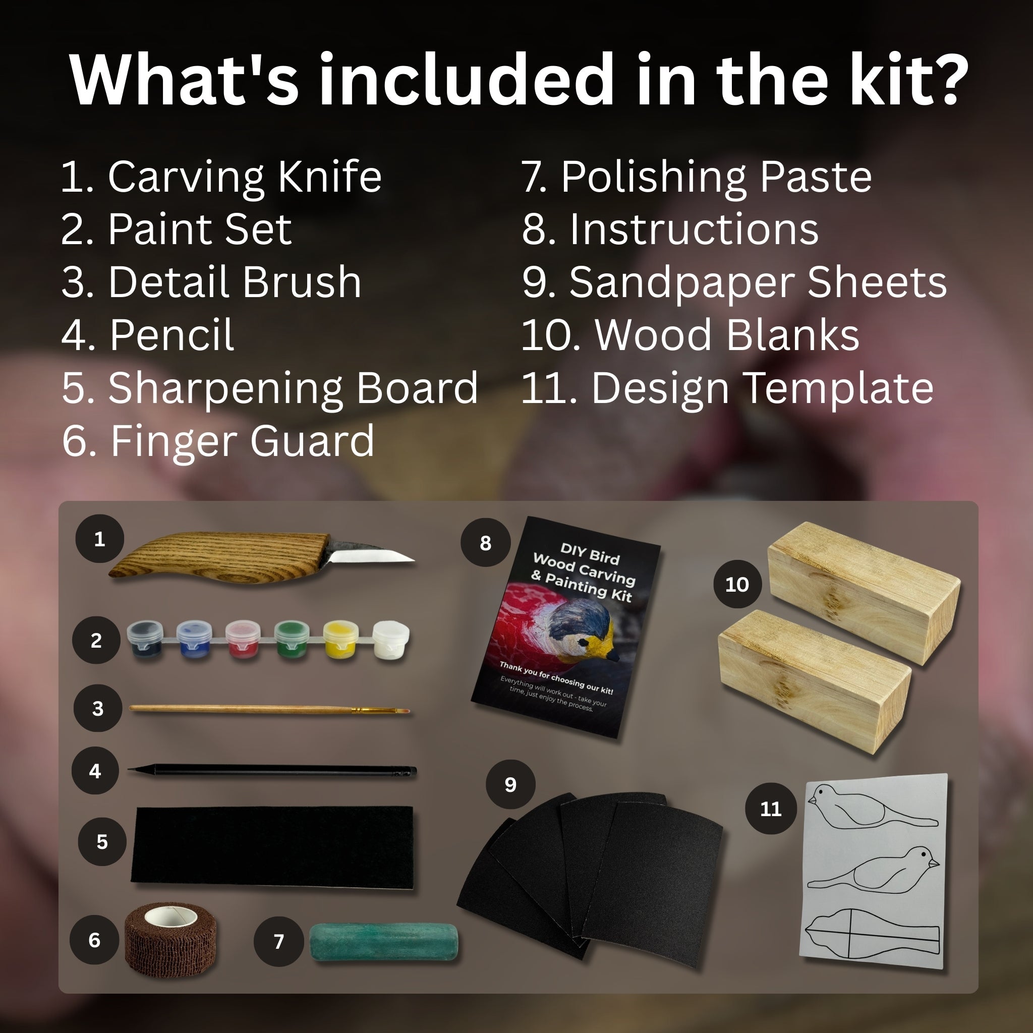 DIY Bird Wood Carving & Painting Kit - 2
