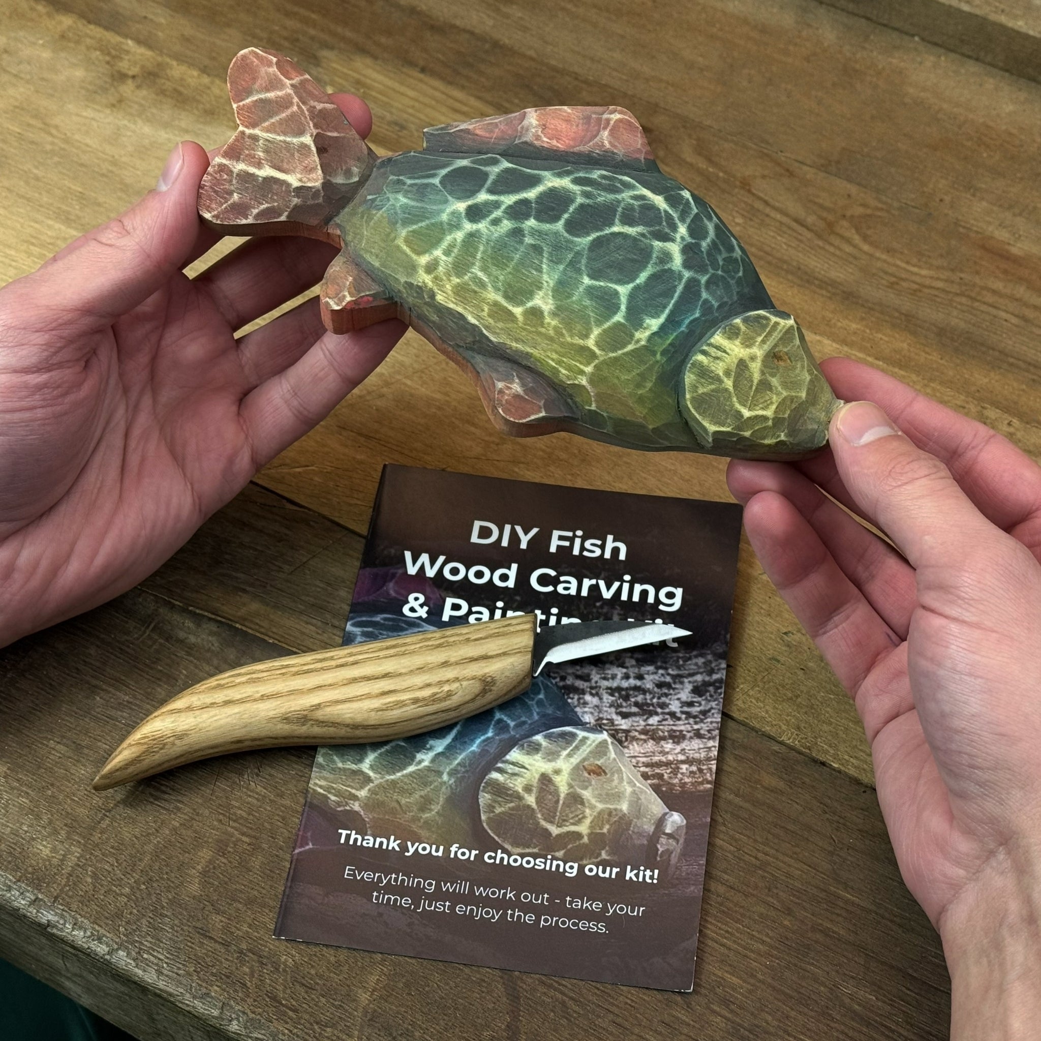 DIY Fish Wood Carving & Painting Kit – Beginner Whittling Set with