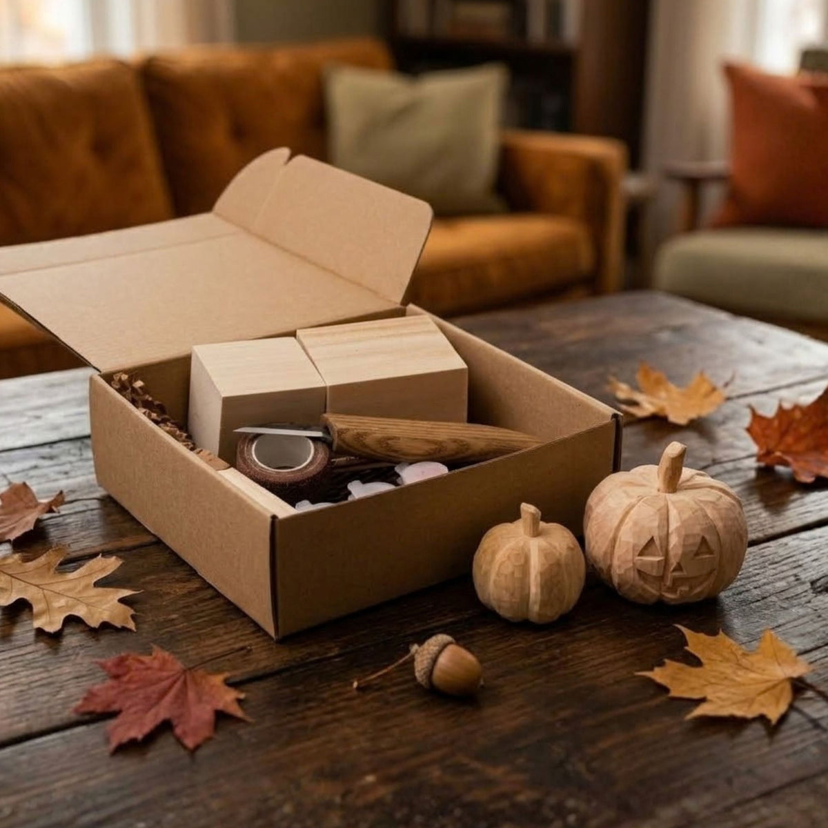 DIY Halloween Pumpkin Wood Carving Kit with Whittling Knife - 1