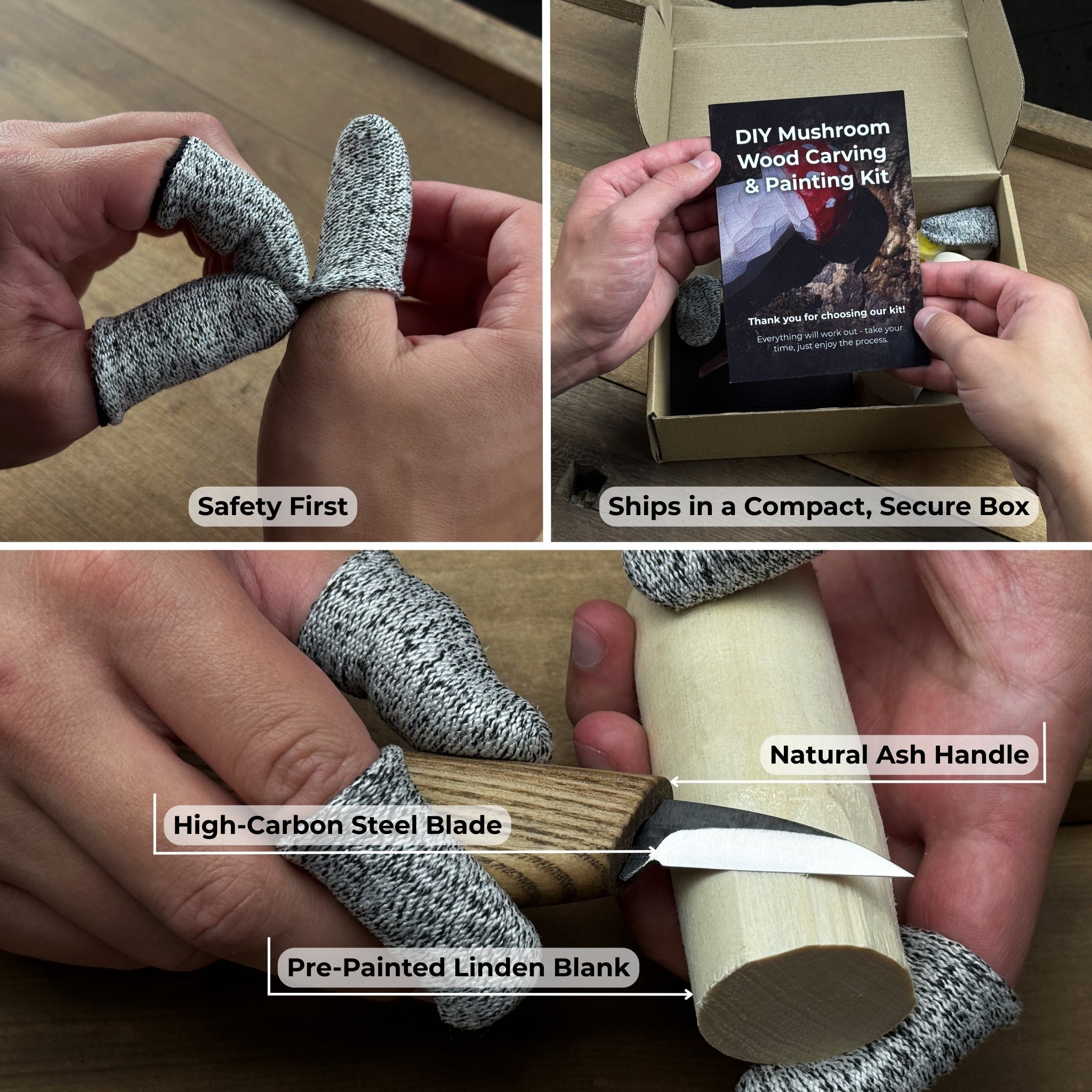 DIY Mushroom Wood Carving & Painting Kit - 6