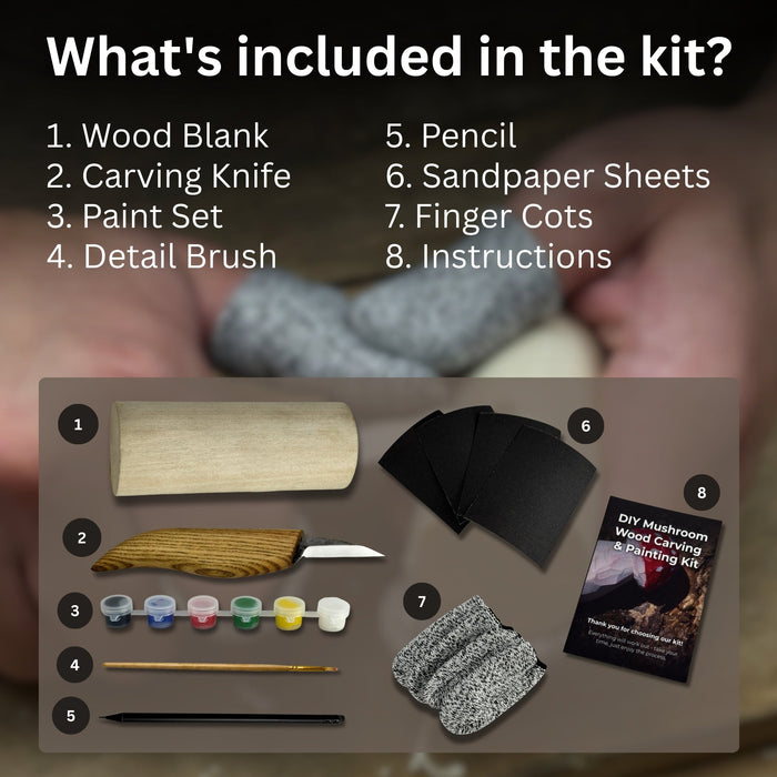 DIY Mushroom Wood Carving & Painting Kit - Sharky Forged Steel Tools