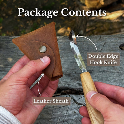 Double Edge Hook Knife with Leather Sheath, 6.5 cm (2.56 inches) - 9