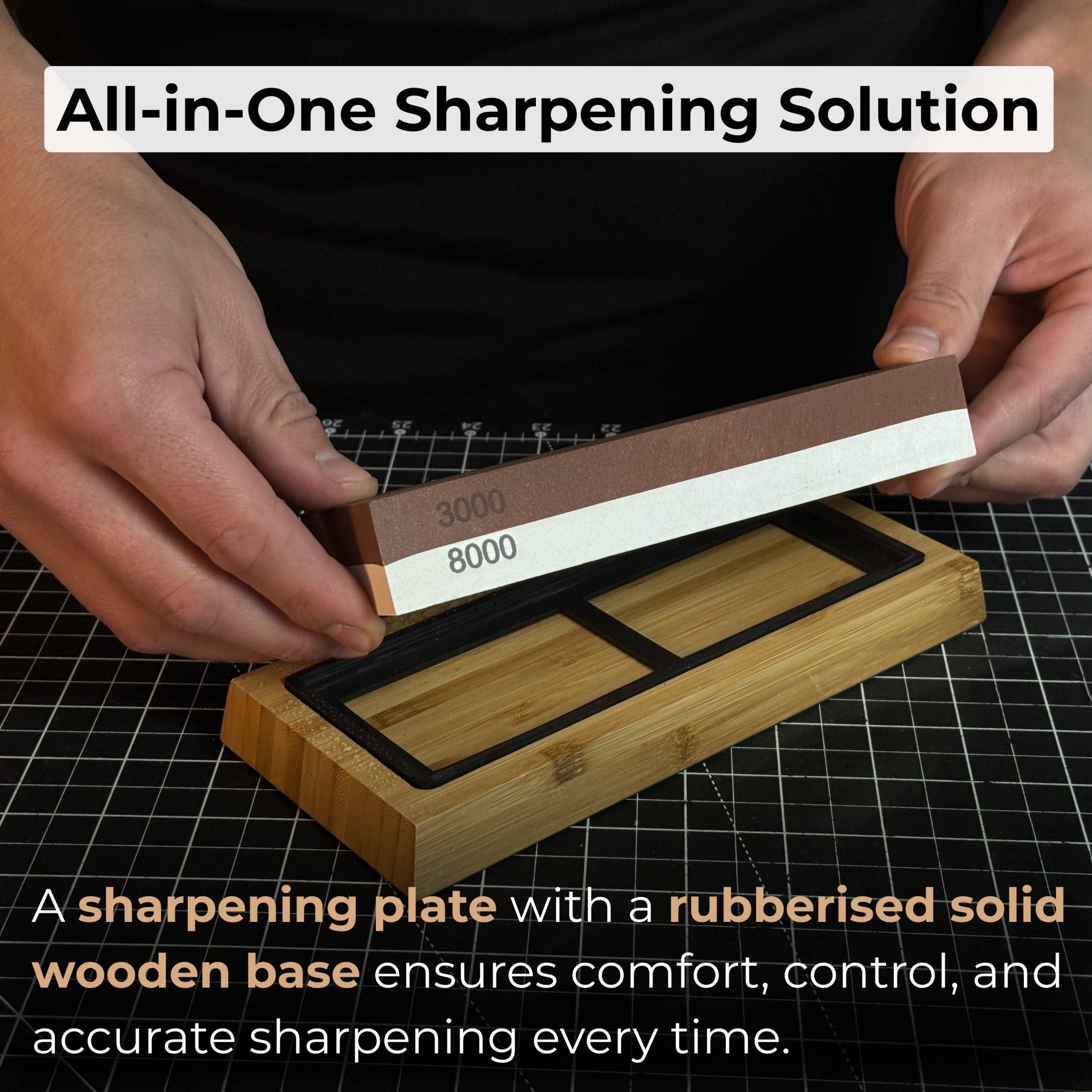 Double - Sided Sharpening Stone with Optional Wooden Stand – Grit 3000 / 8000 - 9