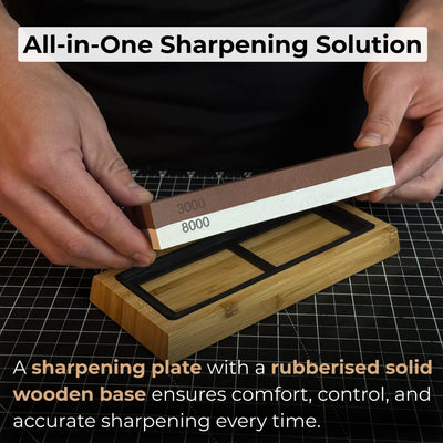 Double - Sided Sharpening Stone with Optional Wooden Stand – Grit 3000 / 8000 - 9