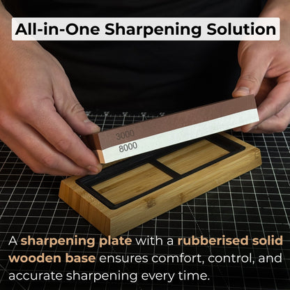 Double - Sided Sharpening Stone with Optional Wooden Stand – Grit 3000 / 8000 - 9
