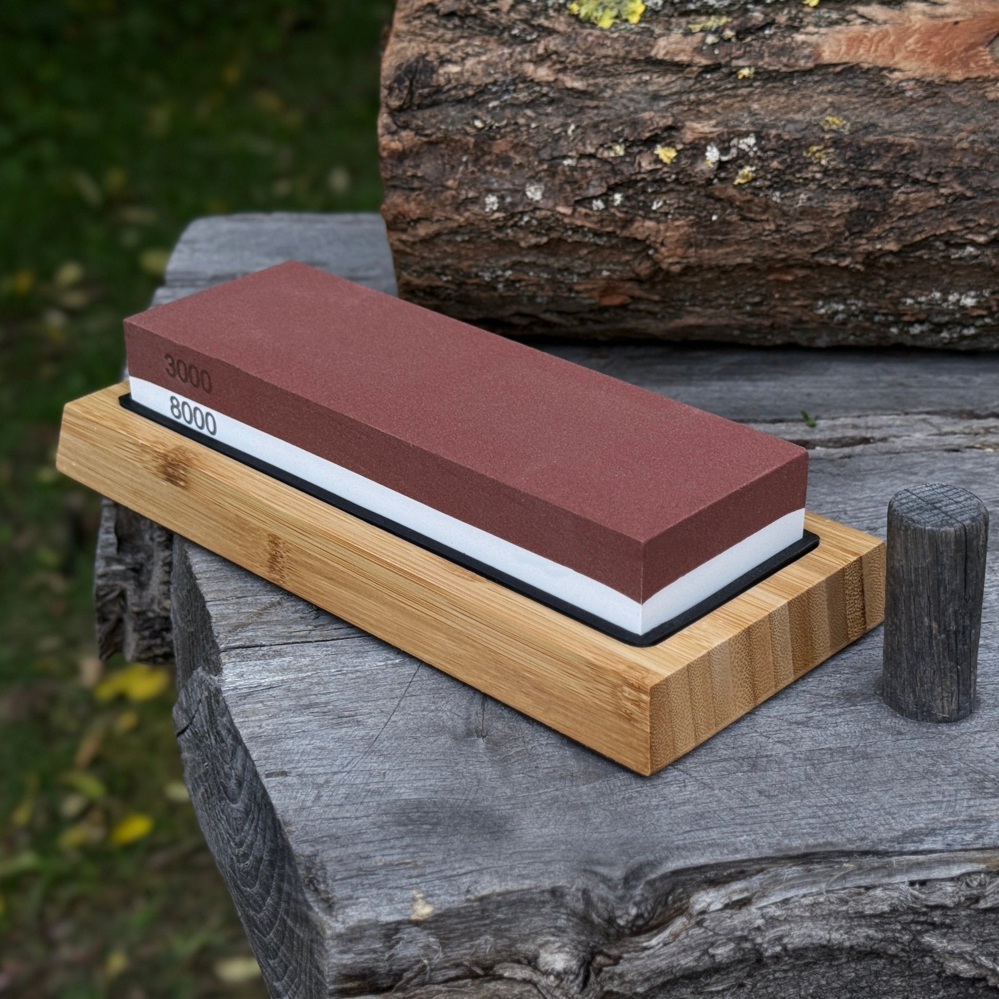 Double - Sided Sharpening Stone with Optional Wooden Stand – Grit 3000 / 8000 - 1