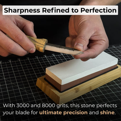 Double - Sided Sharpening Stone with Optional Wooden Stand – Grit 3000 / 8000 - 4
