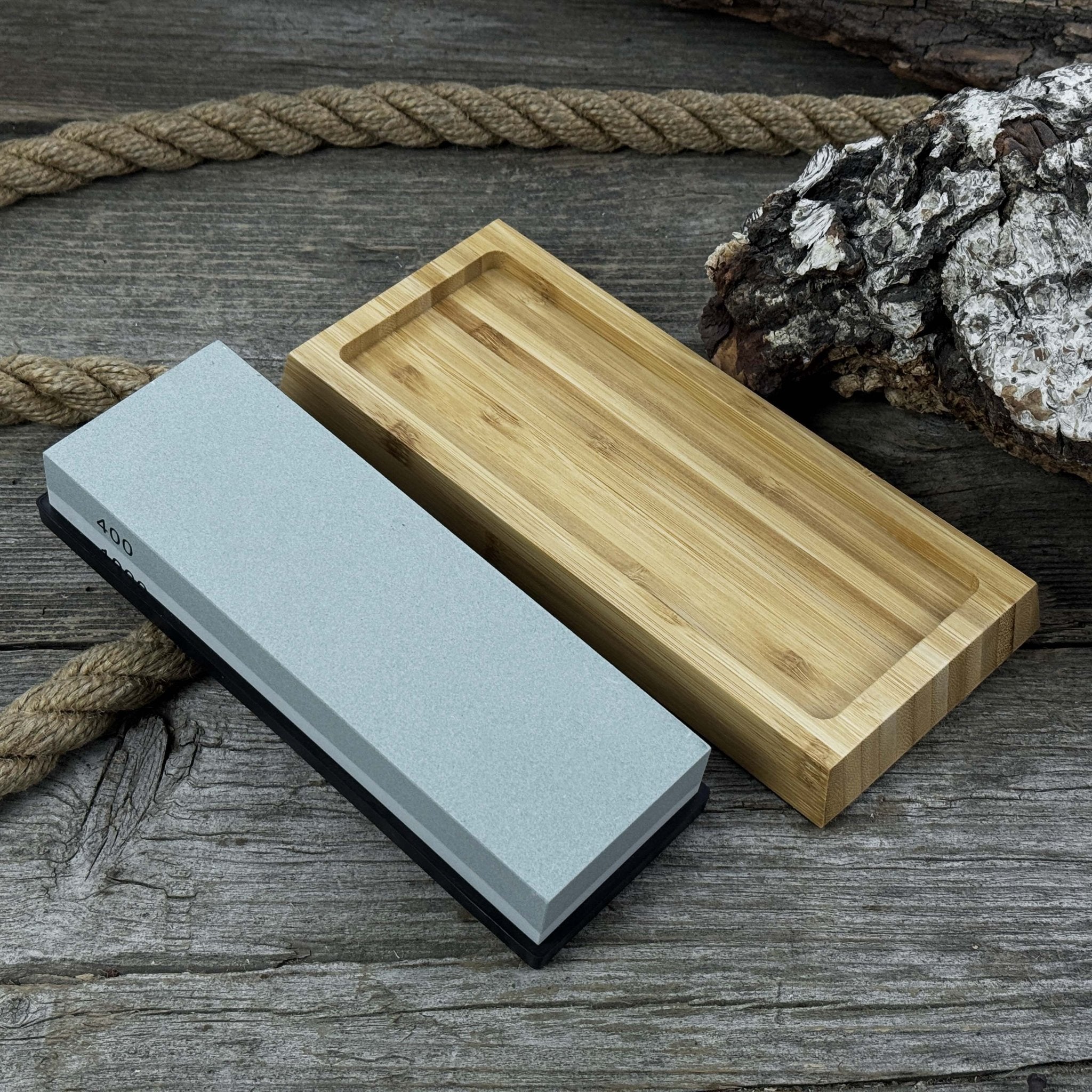 Double - Sided Sharpening Stone with Optional Wooden Stand – Grit 400 / 1000 - 10