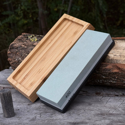 Double - Sided Sharpening Stone with Optional Wooden Stand – Grit 400 / 1000 - 7