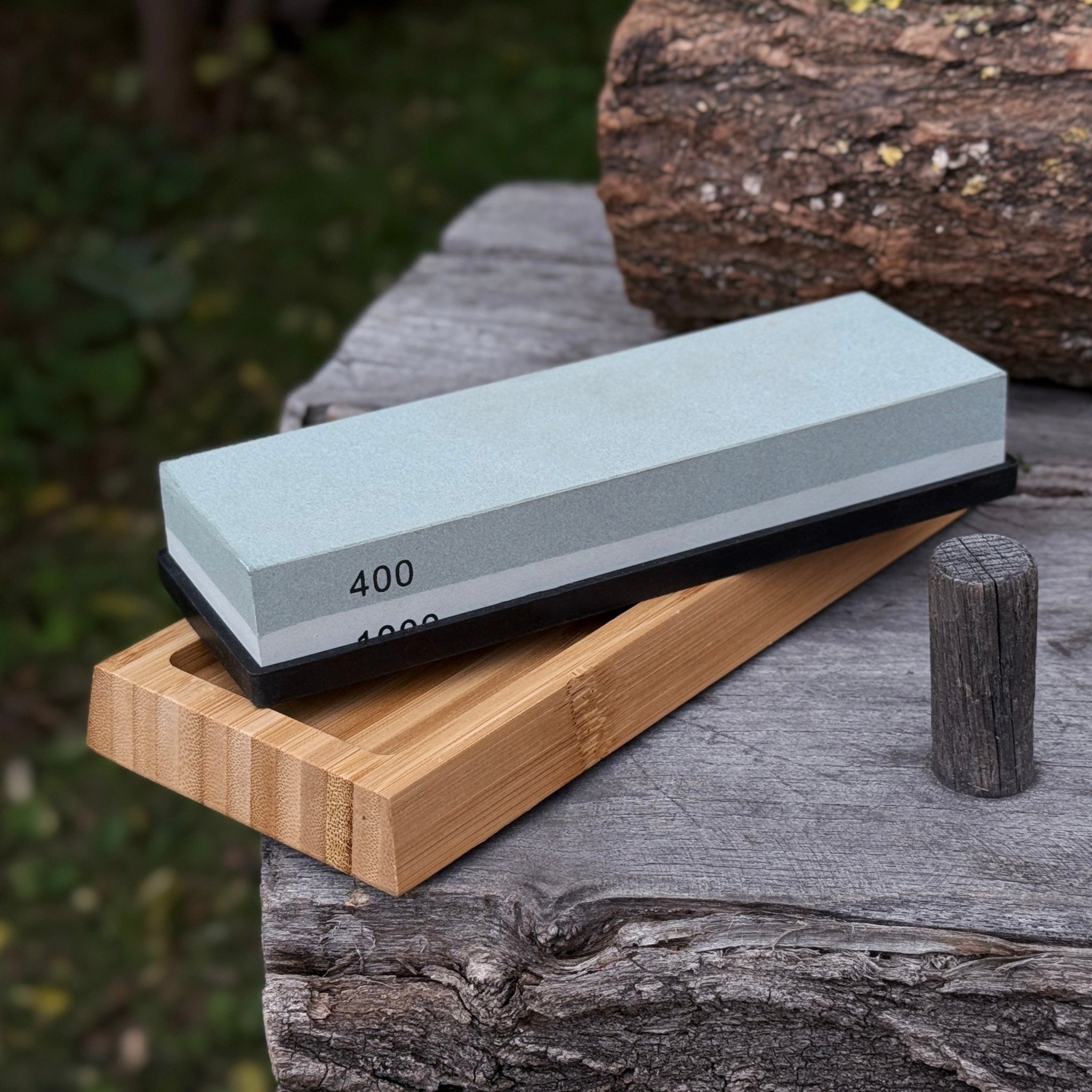 Double - Sided Sharpening Stone with Optional Wooden Stand – Grit 400 / 1000 - 1