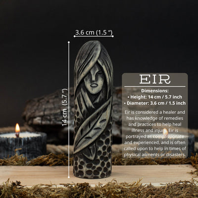 Hand - Carved Eir Figurine – 14 cm (5.7 inches) Wooden Norse Goddess of Healing Statue - 5
