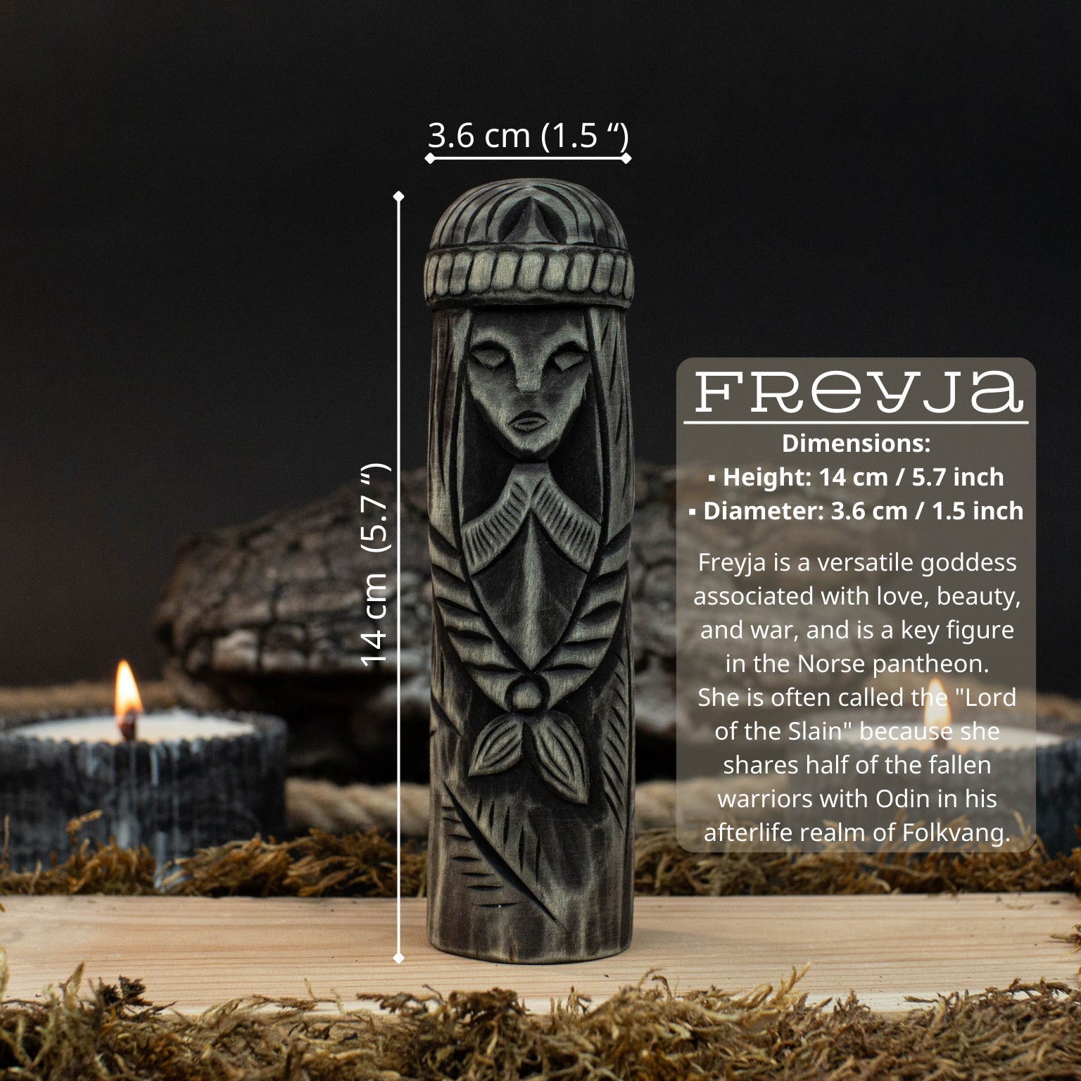 Hand - Carved Freyja Figurine – 14 cm (5.7 inches) Wooden Scandinavian Goddess Statue - 5